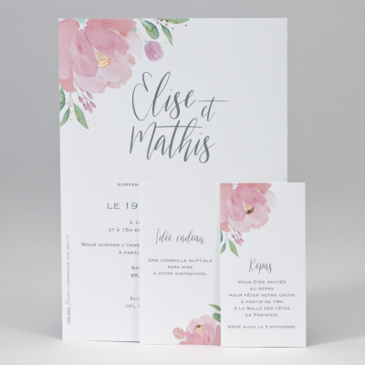 Faire-part avec fleurs rose et cartes d'invitation (108.022)