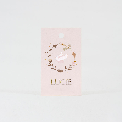 Etiquette colombe et couronne de fleurs prénom en dorure (535.023)