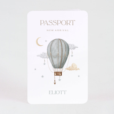 Faire-part naissance passeport et montgolfière (585.014)