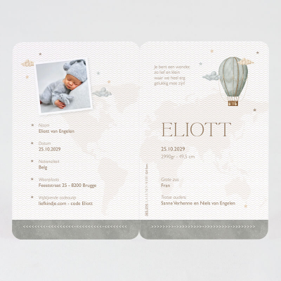 Faire-part naissance passeport et montgolfière (585.014)