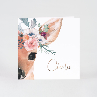 Faire part naissance biche et couronne de fleurs (585.015)