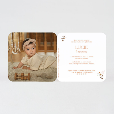 Faire part naissance colombe et couronne florale (585.023)