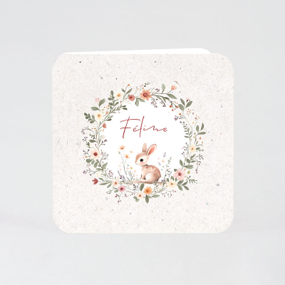 Faire-part naissance couronne de fleurs et petit lapin (585.031)