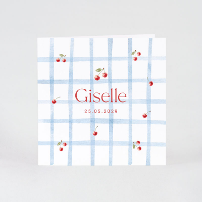 Faire-part naissance cerises et motif quadrillé (585.044)