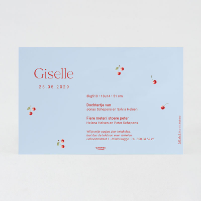 Faire-part naissance cerises papier épais (585.045)