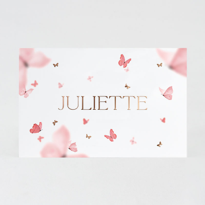 Faire-part naissance envolée de papillons roses et dorées (585.059)