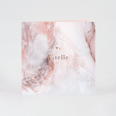 Faire part naissance effet marbre rose et dorure (585.075)