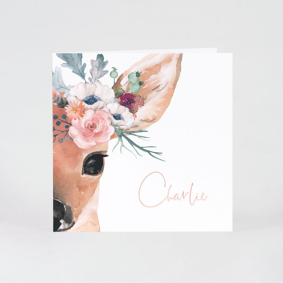 Faire part naissance biche et couronne de fleurs (585.115)