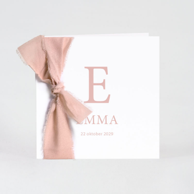 Faire-part naissance minimaliste initiale et ruban rose (585.125)