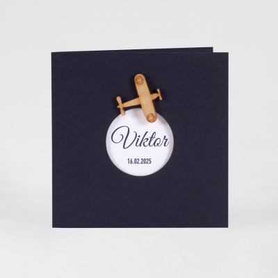 Faire-part naissance bleu et avion en bois (589.291)