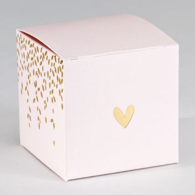 Boîte cube rose pâle et feuillage en dorure (719.001)
