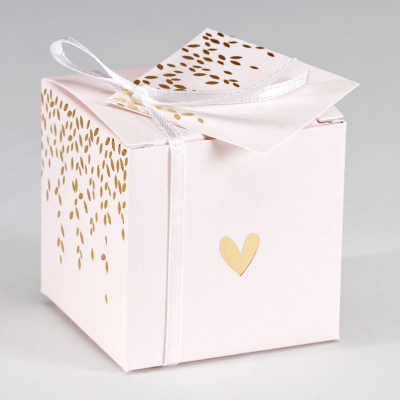 Boîte cube rose pâle et feuillage en dorure (719.001)