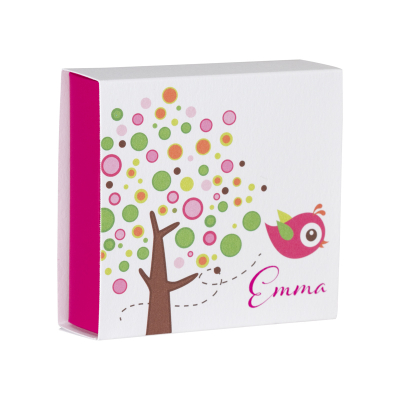 Boîte à tiroir arbre en boules multicolores + oiseau rose (723.208)