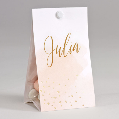 Etui à dragées aquarelle rose et confetti en dorure (749.006)