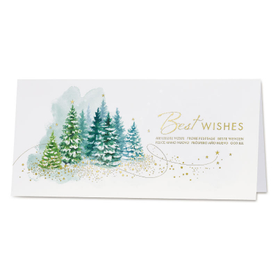 Carte de vœux entreprise sapins de noël avec dorure à chaud - Best Wishes  (840.015)