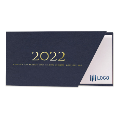 Carte de vœux entreprise 2022 bleue et découpe pour votre logo (841.073)