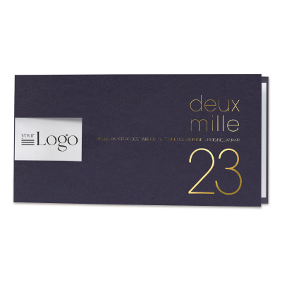 Carte de vœux bleue découpe et dorure deux mille 23 FR (842.046)