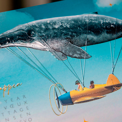 Carte de vœux entreprise baleine messagère (843.022)