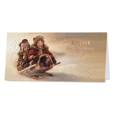 Carte de vœux entreprise enfants joyeux en luge (844.011)