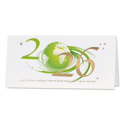 Carte de vœux entreprise 2026 globe terrestre vert (845.026)