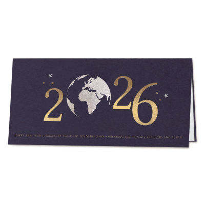 Carte de vœux entreprise 2026 globe et dorure or et argent  (845.029)