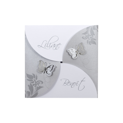 Zilverkleurige invouwkaart met vlinders (100.008)