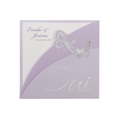 Vierkante kaart met lila pochette en vlinders (FR)
 (102.057)