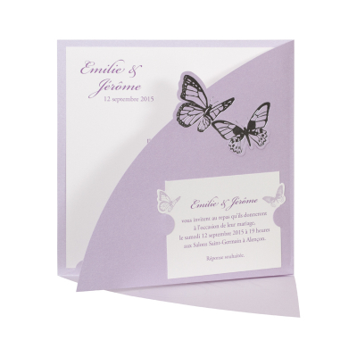 Vierkante kaart met lila pochette en vlinders (FR)
 (102.057)