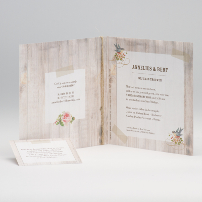 Romantische trouwkaart met steigerhout en vogeltjes (106.034)