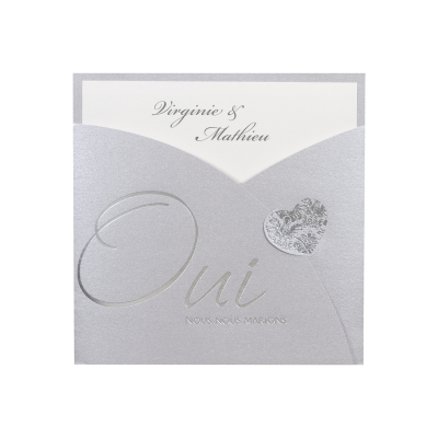 Huwelijkskaart met silver pochette 'Oui nous nous marions' (112.013)