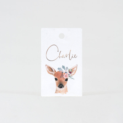 Label hertje met bloemen - personalisatie in folie (535.015)