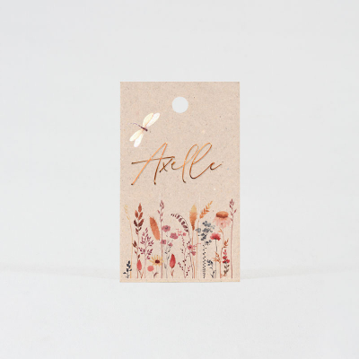 Label ecolook met bloemen en libelle - personalisatie in folie (535.038)