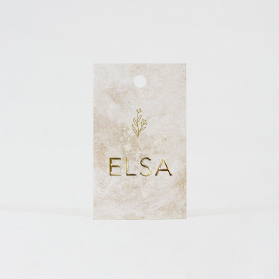 Label beige marmerlook en geboortebloem - personalisatie in folie (535.047)