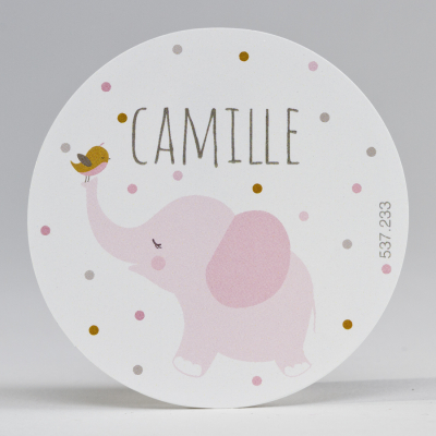Grote ronde sticker roze olifant (537.233)