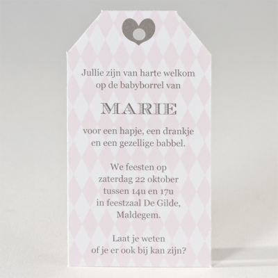 Borrelkaartje met roze ruitjes (575.307)