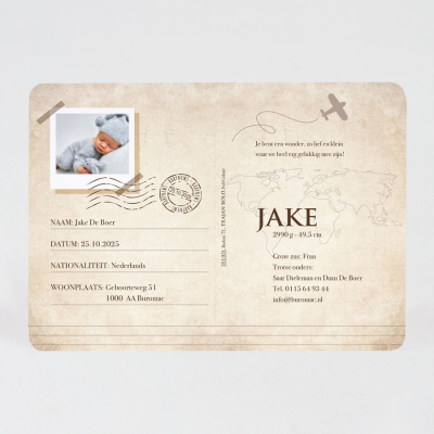 Luxe paspoort geboortekaart met vliegtuigje (581.031)