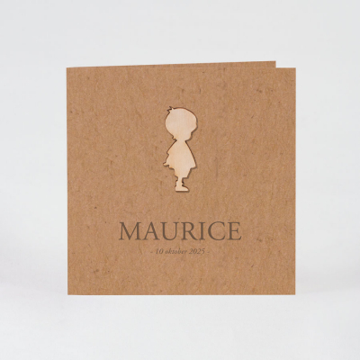 Bruin eco geboortekaartje met houten silhouet jongen - Mix and match (581.057)