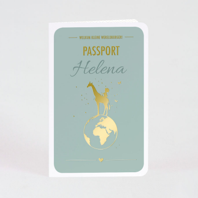 Paspoort geboortekaart wereldbol met giraf en kindje (581.076)