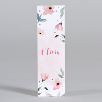 Lang label met aquarelbloemen en roségoudfolie (599.004)