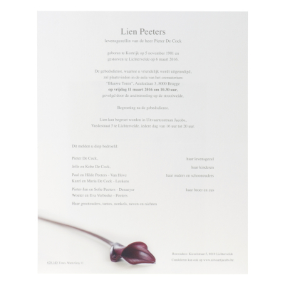 Enkele rouwbrief bordeaux calla (620.140)