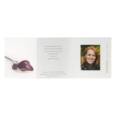 Drieluik rouwprentje met bordeaux calla - coupon per 2 (653.140)