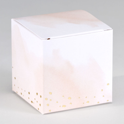 Kubusdoosje met roze aquarel en confetti in goudfolie (719.006)
