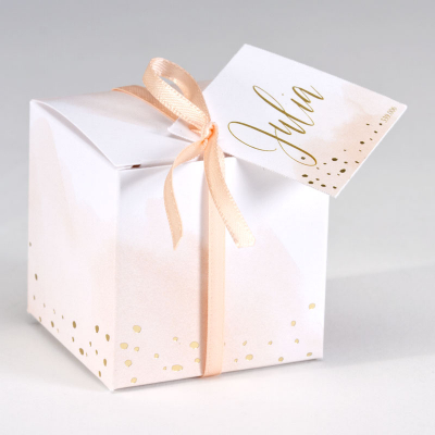 Kubusdoosje met roze aquarel en confetti in goudfolie (719.006)