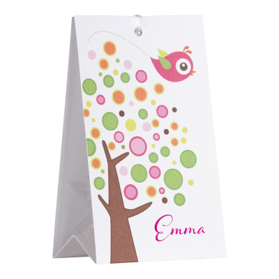 Snoepzakwikkel roze vogel met kleurrijke boom + micazakje (743.208)
