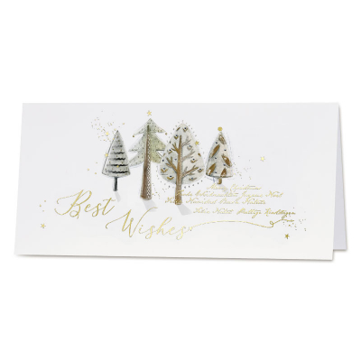 Vrolijke wenskaart met bomen in aquarel en goudfolie - Best Wishes (840.011)