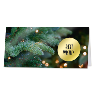 Eindejaarskaart Best Wishes in goudfolie op kerstboom (840.025)