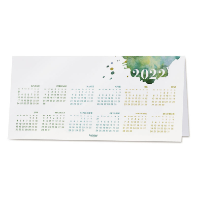 Zakelijke kerstkaart met kalender, groene wereldbol en wensen in goudfolie - ENG (841.053)