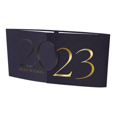 Donkerblauwe zakelijke wenskaart 2023 Best Wishes met goudfolie en vernis (842.003)