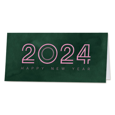 Trendy nieuwjaarskaart neon roze 2024 op groene velvetlook  (843.084)