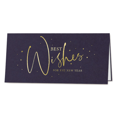 Blauwe luxe zakelijke wenskaart Best Wishes in goudfolie  (844.027)